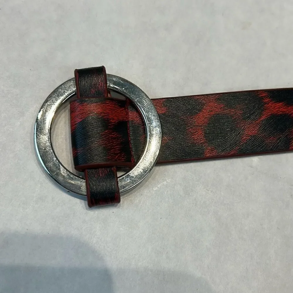 Wrap Bracelet Red Black Animal Print Leopard Cheetah Silver Buckle NWOT